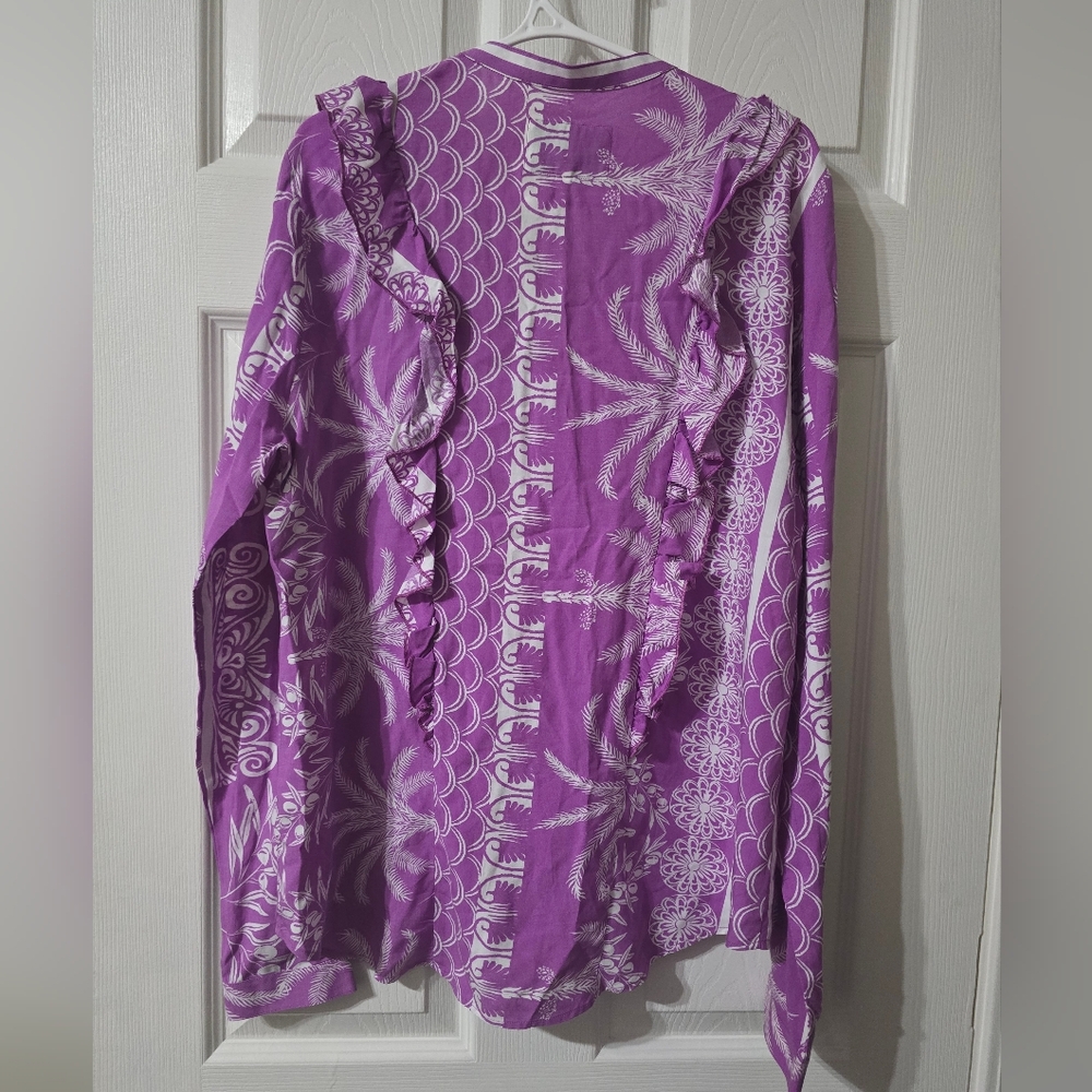 NWT The Shirt Rochelle Behrens The Kimberly Ruffle Button Down Blouse in Violet - Picture 8 of 13